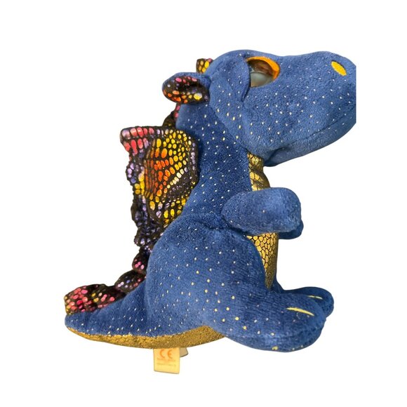 Ty Beanie Boo Saffire Blue Dragon Plush Stuffed Animal Gold Glitter Eyes 6" - Picture 5 of 6
